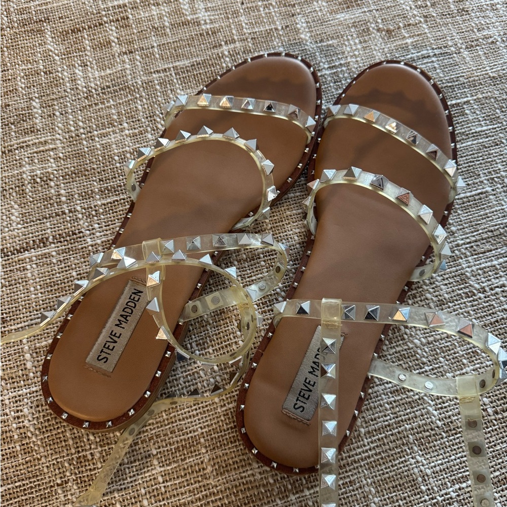Steve Madden Studded Sandals w/ Clear & Gold Accents